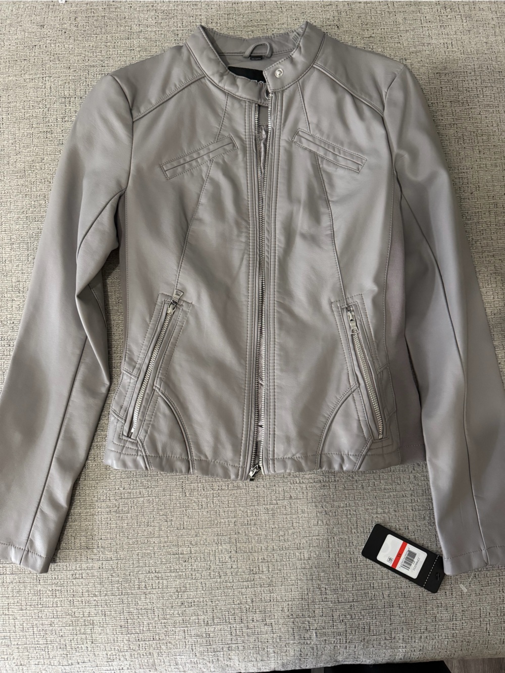 Guess Light Gray Faux Leather Jacket